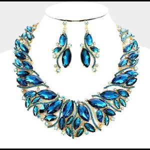 Blue Marquise Cluster Necklace Set